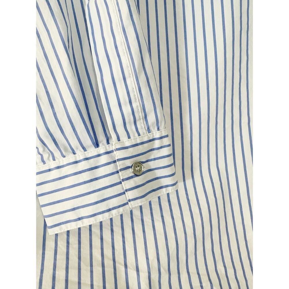 Calvin Klein Blouse Top L White Blue Stripe Nautical Tunic Roll Tab Sleeve Beach - Picture 4 of 5